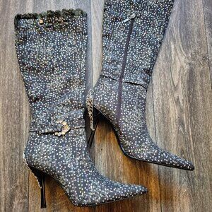 Unze London Crystal Embellished High-Heeled Boots, 10 (41EU)